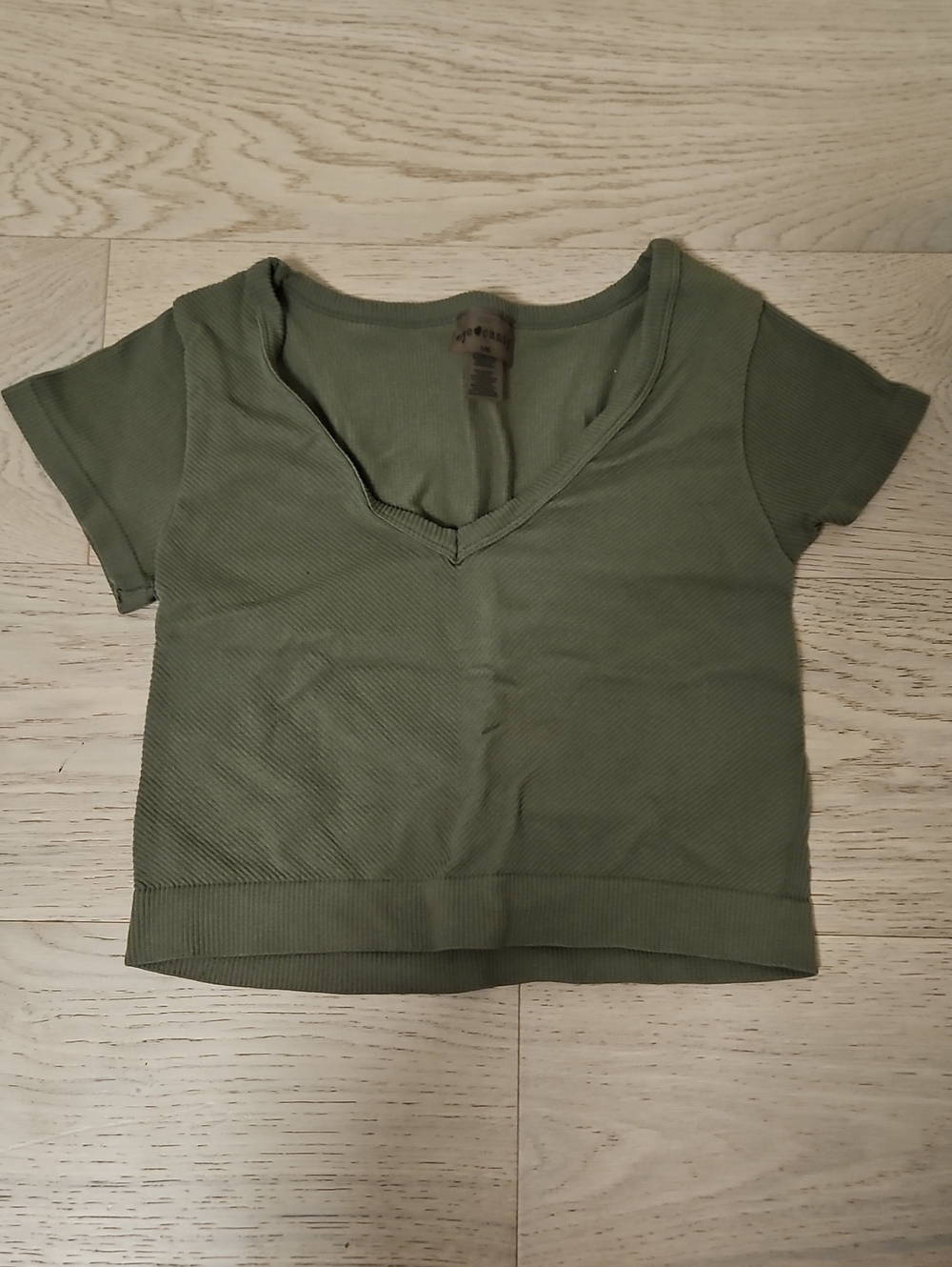 eye candy Olive Green Ribbed V-Neck Crop Top